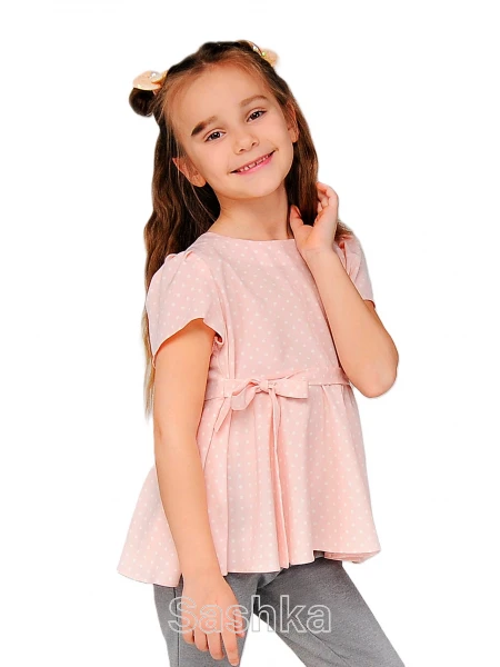 Блуза з пояском для дівчинки рожева